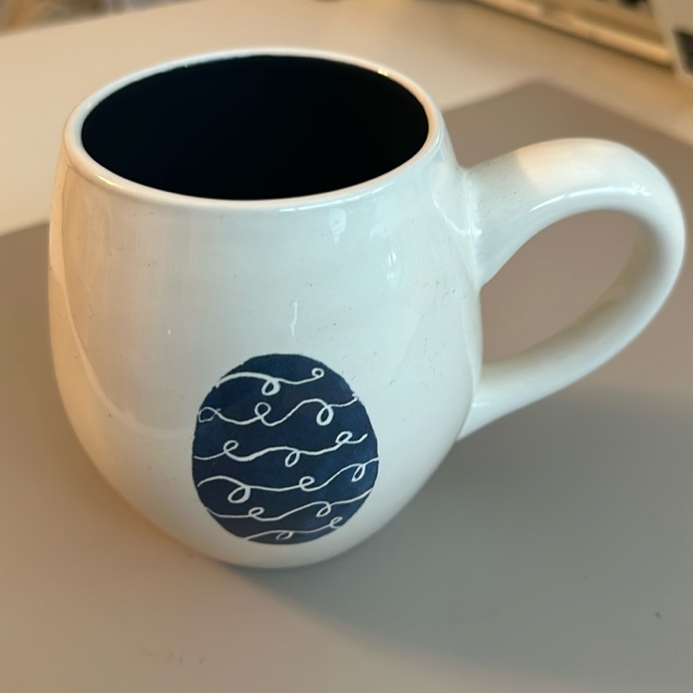 Happy Easter with blue Easter egg Rae Dunn mug